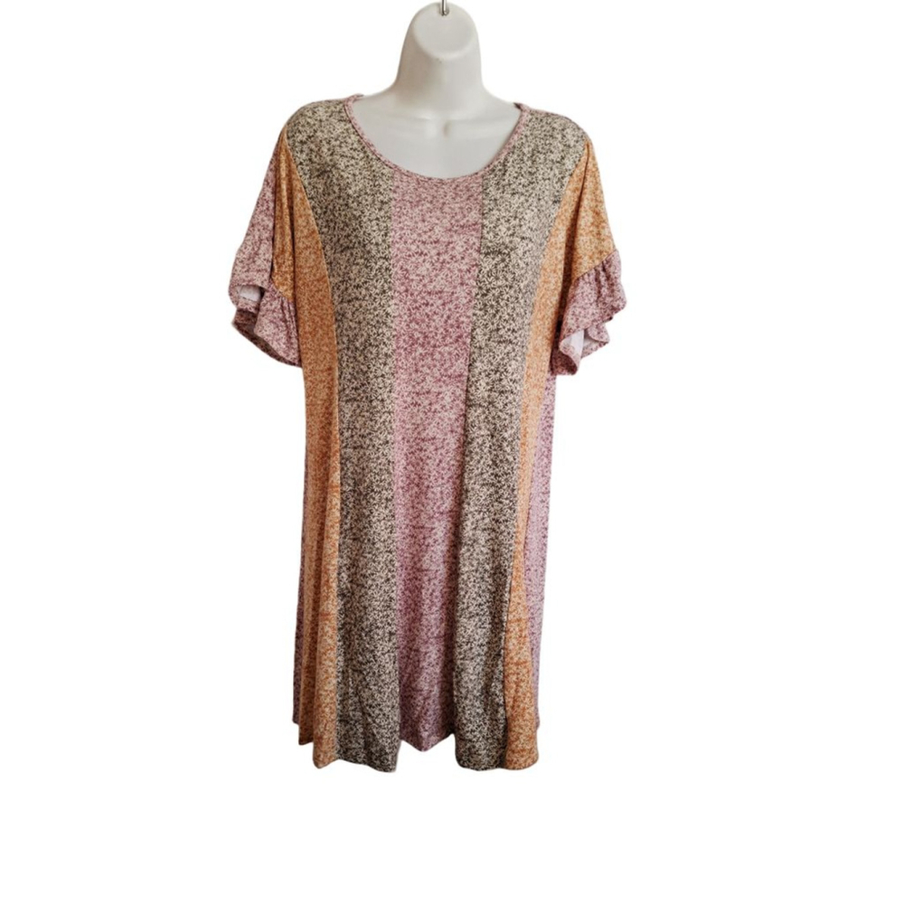 Lovely Melody Tunic Top L Pink Orange Floral Ruffle Sleeve cottage core soft